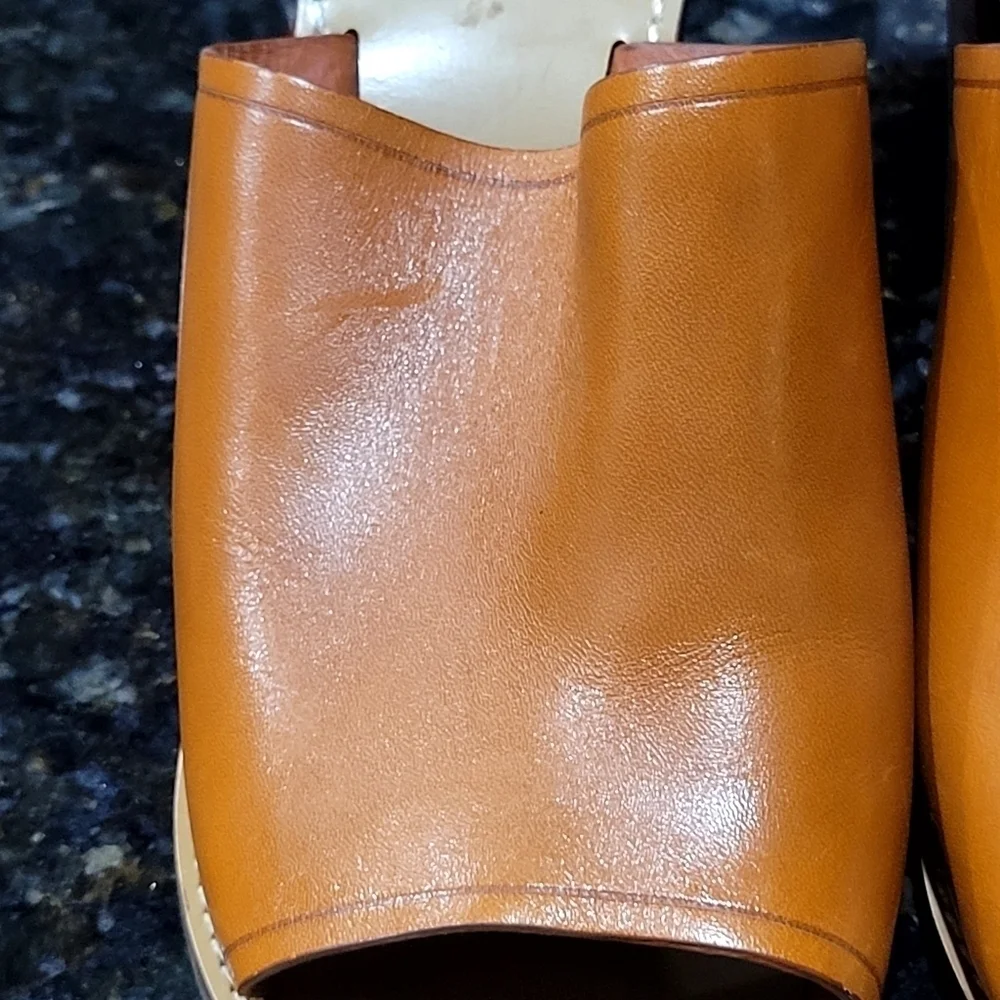 J. Crew Size 7 Leather Upper Slip On Chunky Heel Shoes Mule